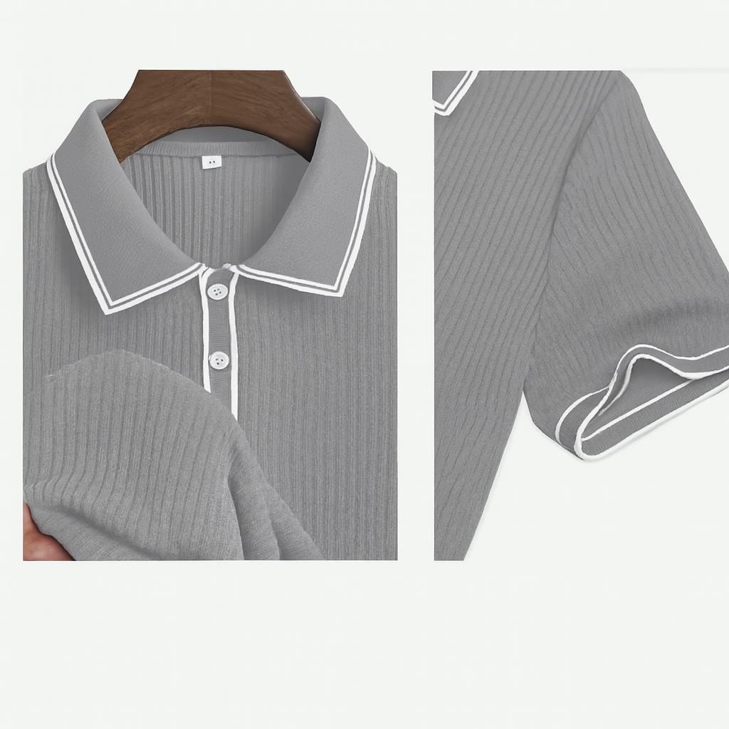 Men’s Ribbed Polo Shirt | Elegant Slim Fit Knitwear | Classic Short Sleeve Designer Style