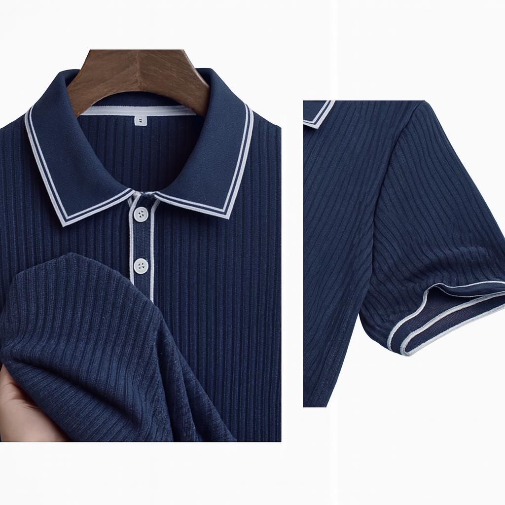 Men’s Ribbed Polo Shirt | Elegant Slim Fit Knitwear | Classic Short Sleeve Designer Style