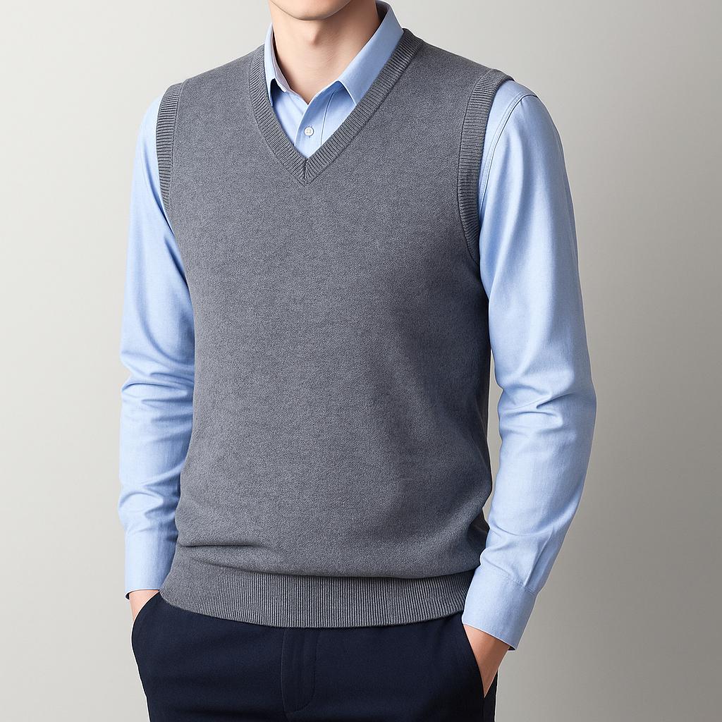 Men's V-Neck Knit Sweater Vest – Soft Lightweight Layering Piece