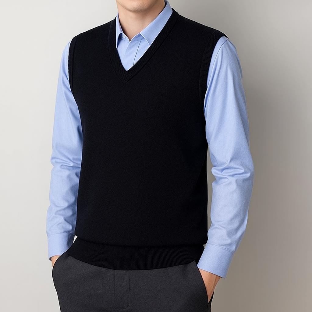 Men's V-Neck Knit Sweater Vest – Soft Lightweight Layering Piece