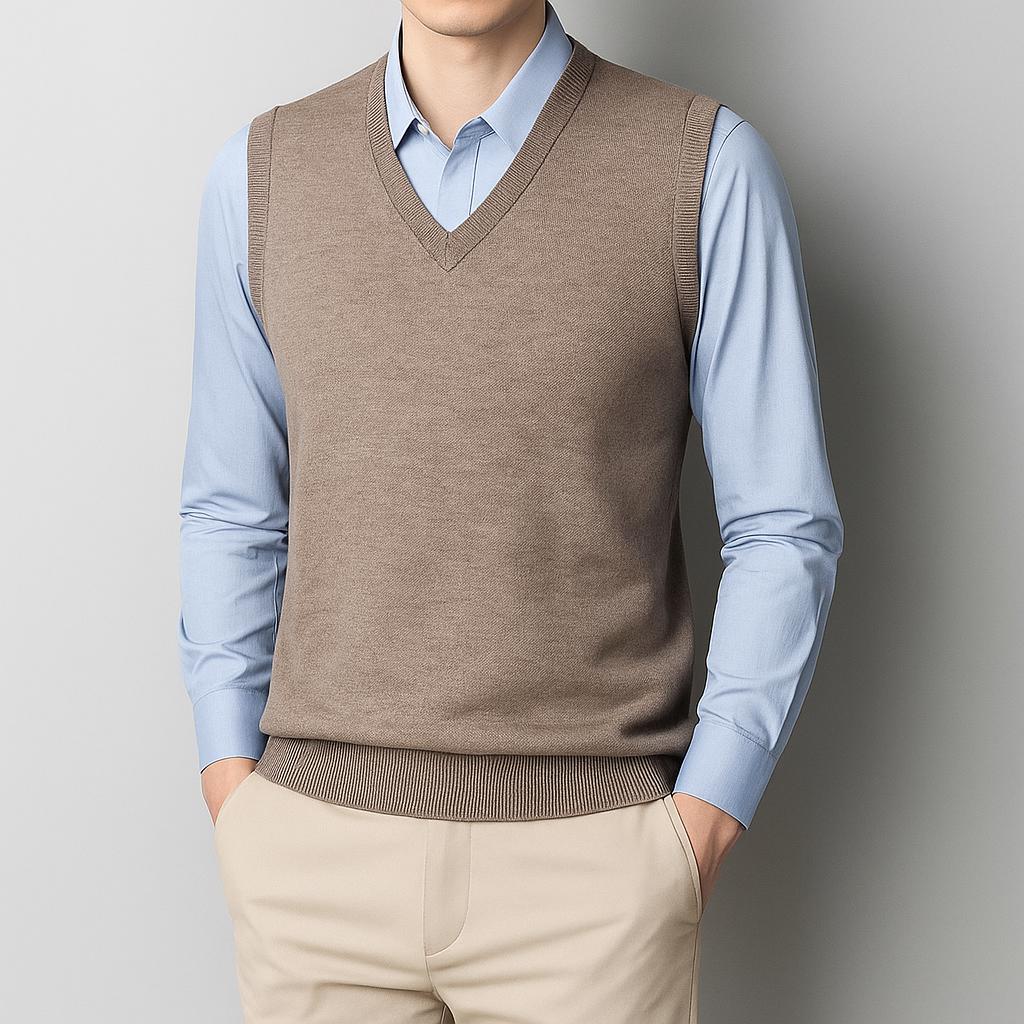 Men's V-Neck Knit Sweater Vest – Soft Lightweight Layering Piece