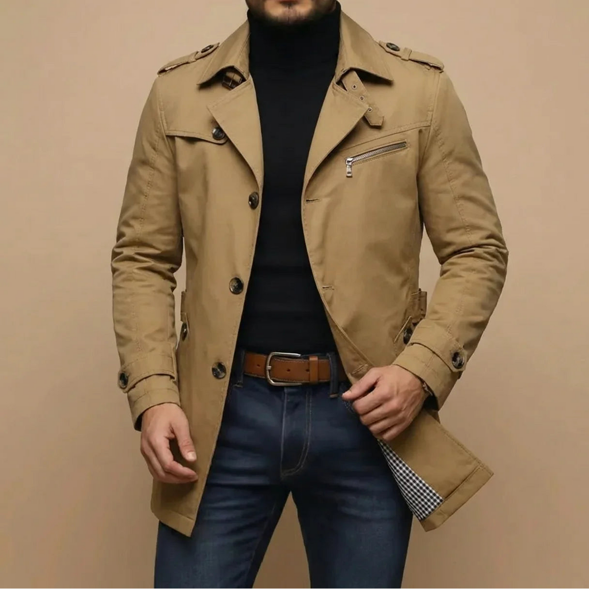Men’s Trench Coat Casual Long Jacket Business Outerwear