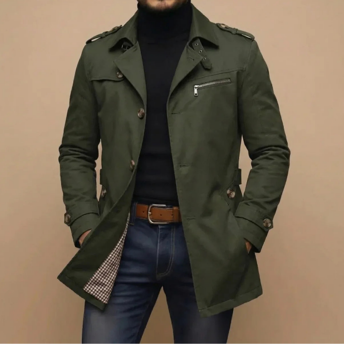 Men’s Trench Coat Casual Long Jacket Business Outerwear