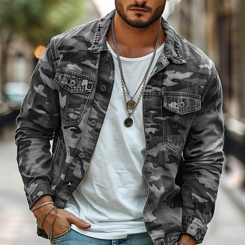 Men's Camouflage Canvas Retro Wear Lapel Jacket - Solorfit