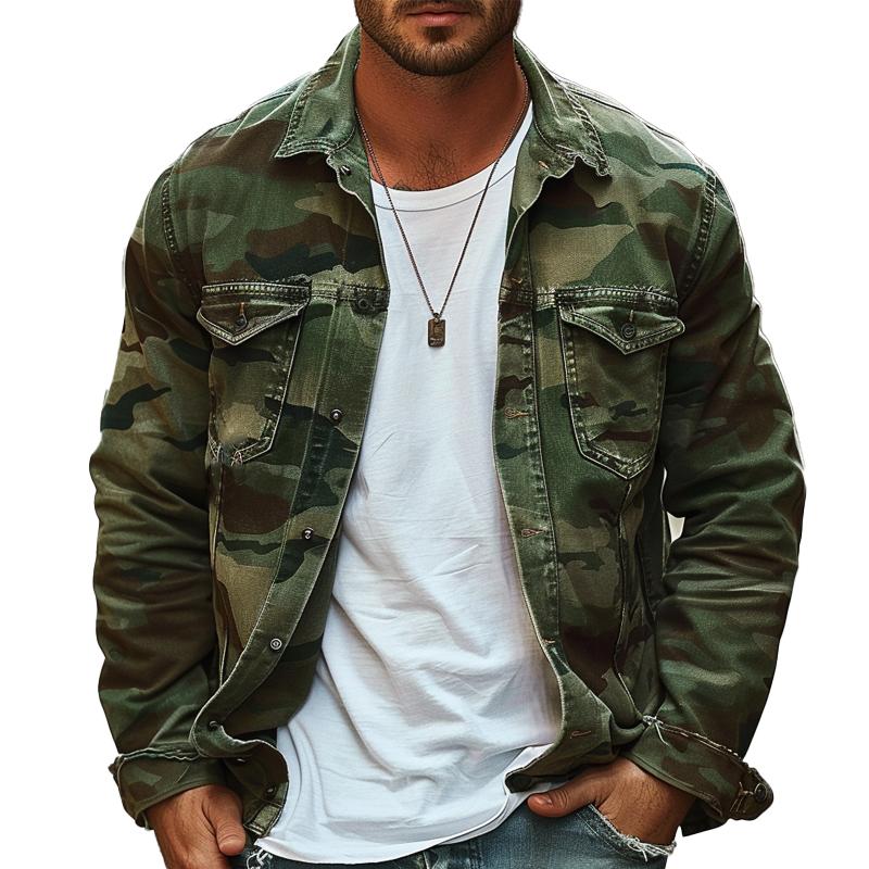 Men's Camouflage Canvas Retro Wear Lapel Jacket - Solorfit