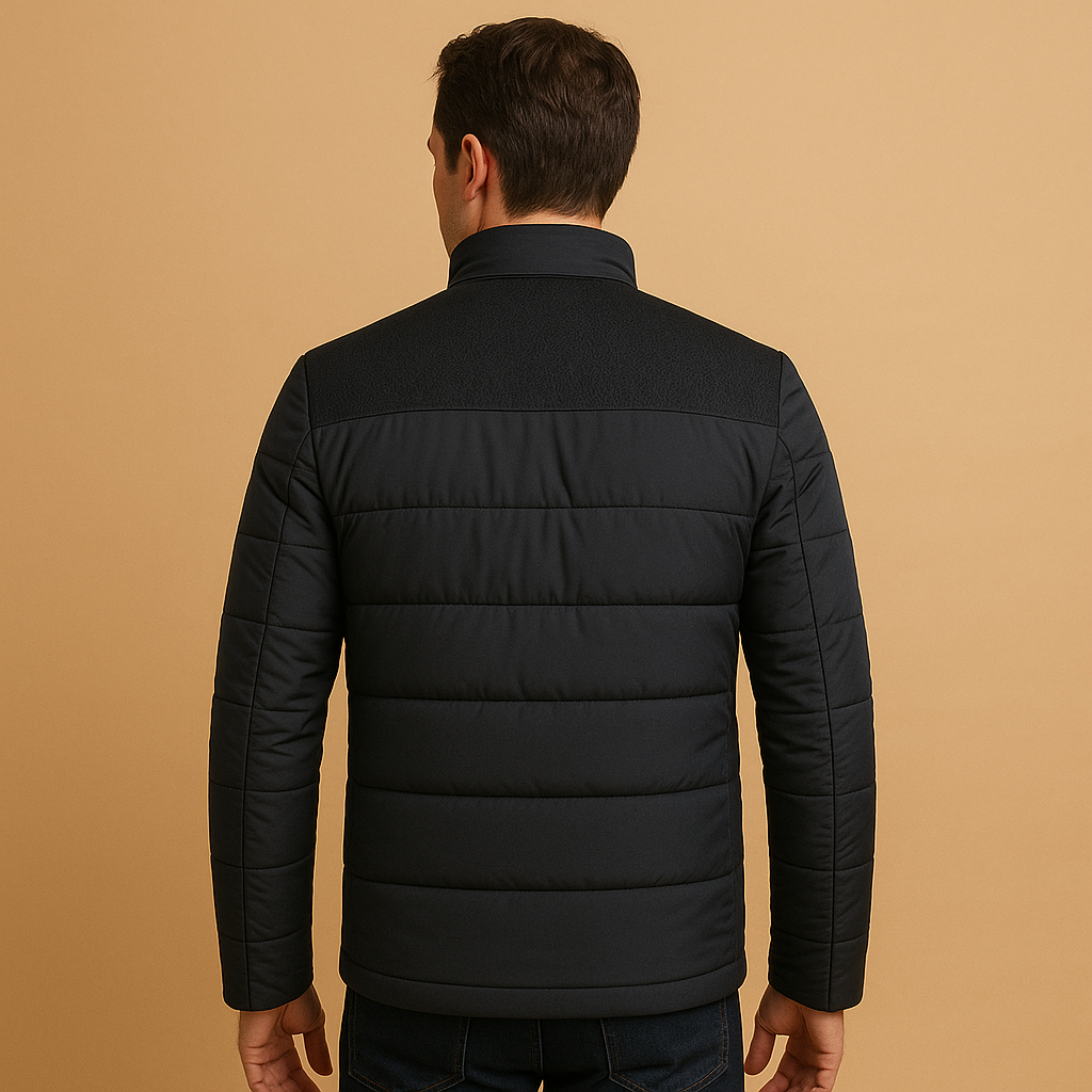 Men’s Quilted Jacket  Stand Collar Zip Up Casual Jacket