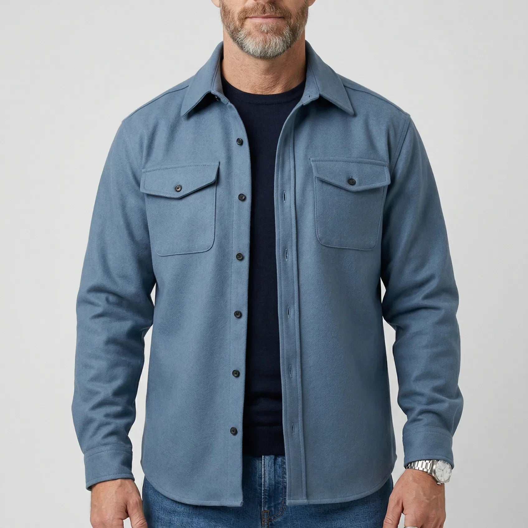 Men's Brushed Button-Up Overshirt with Chest Pockets