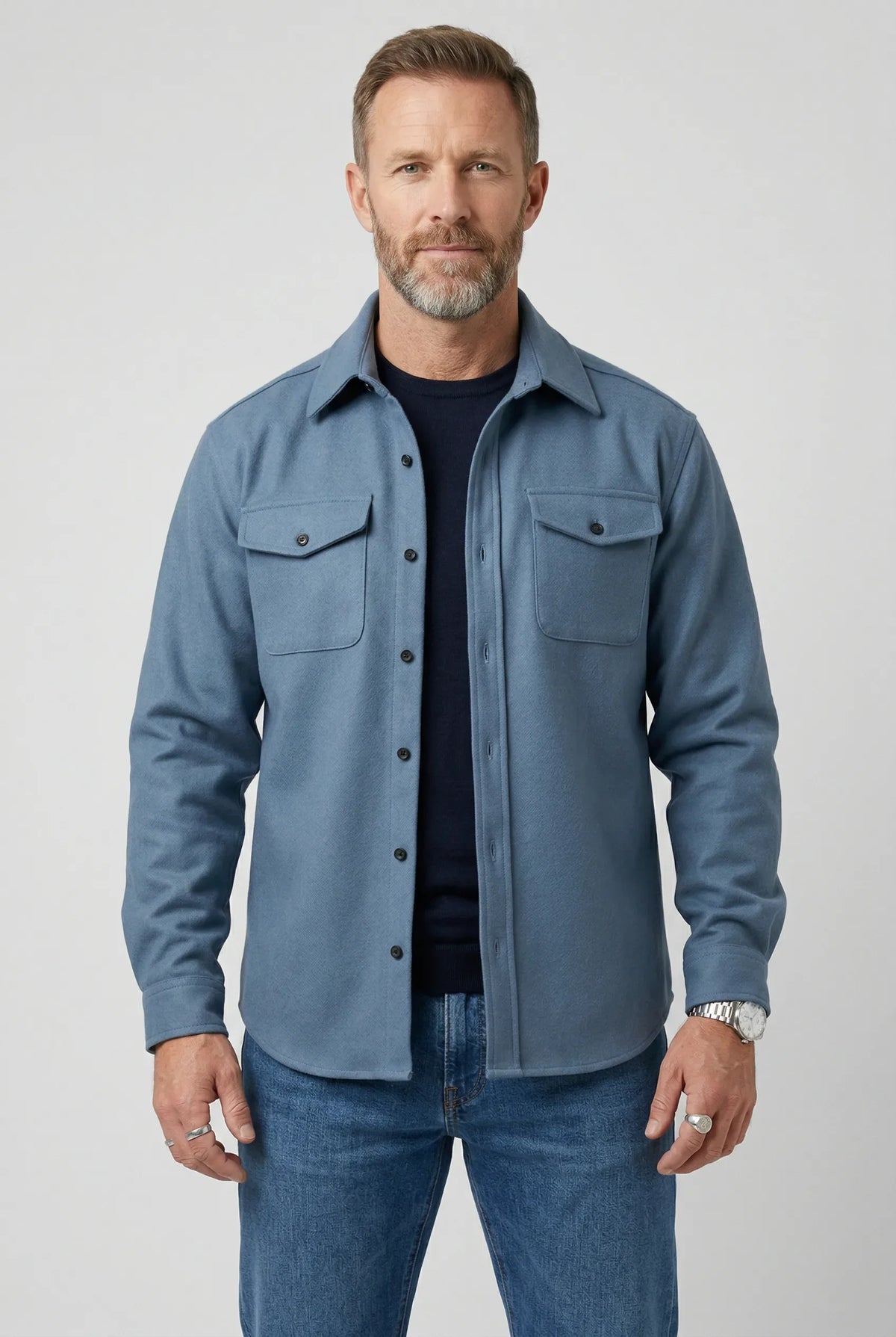 Men's Brushed Button-Up Overshirt with Chest Pockets