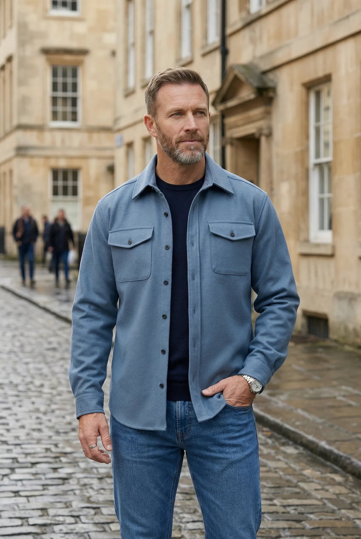 Men's Brushed Button-Up Overshirt with Chest Pockets