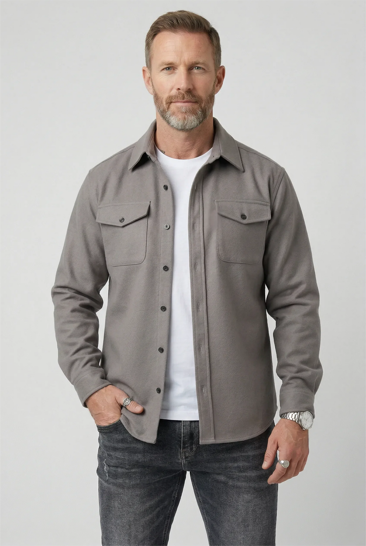 Men's Brushed Button-Up Overshirt with Chest Pockets