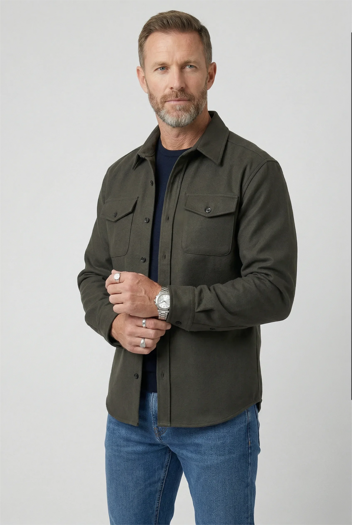 Men's Brushed Button-Up Overshirt with Chest Pockets