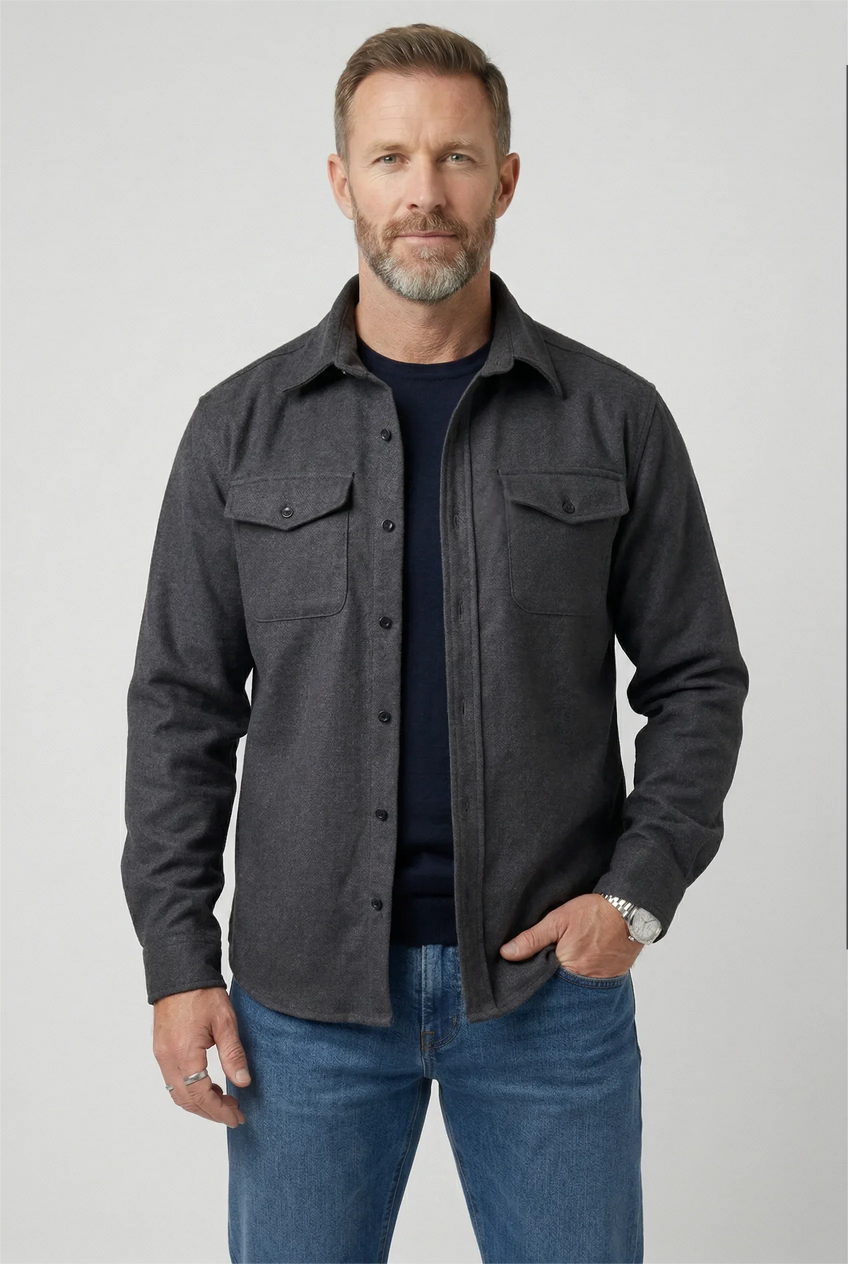 Men's Brushed Button-Up Overshirt with Chest Pockets