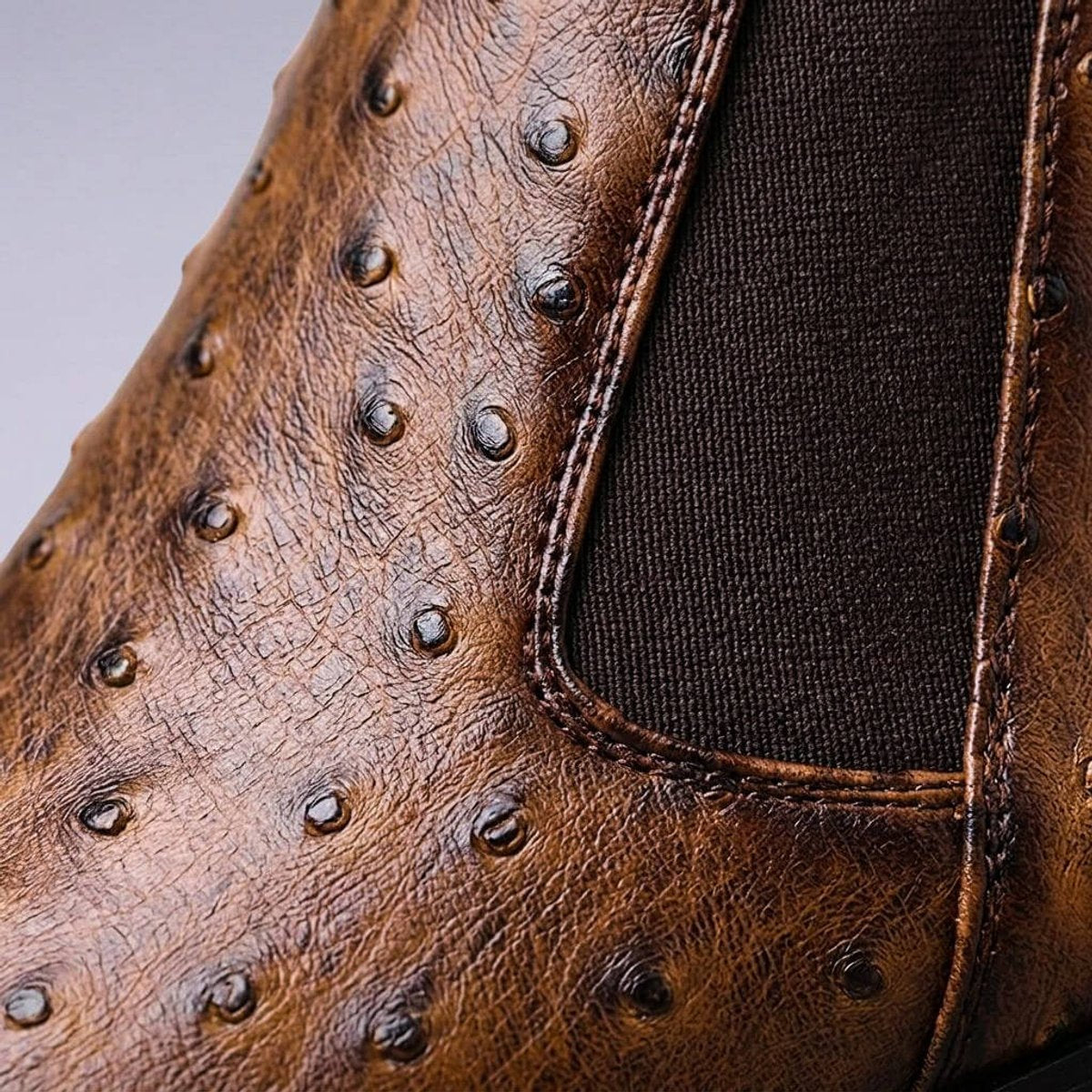 Men's Ostrich-Embossed Leather Chelsea Ankle Boots Slip-On