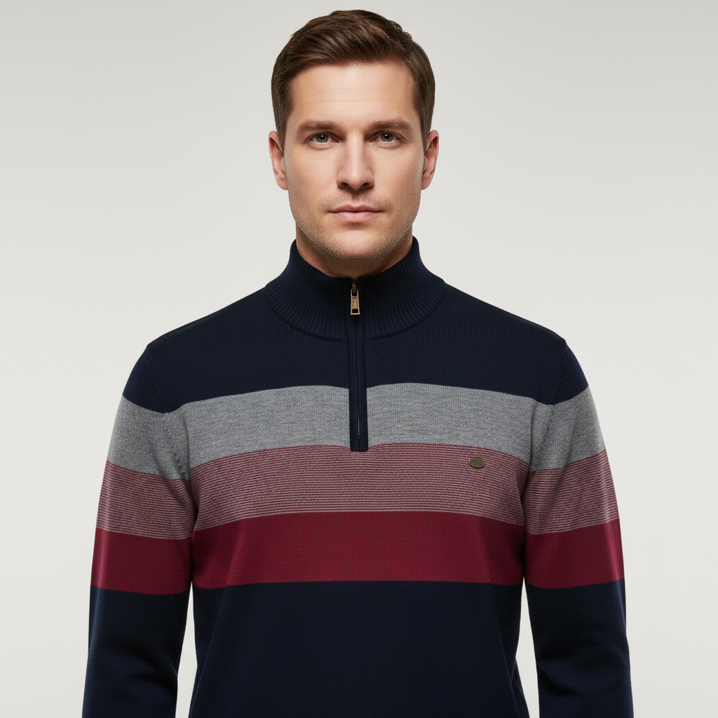 Men’s Quarter-Zip Sweater – Classic Knitted Sweater with Zipper Collar - Solorfit
