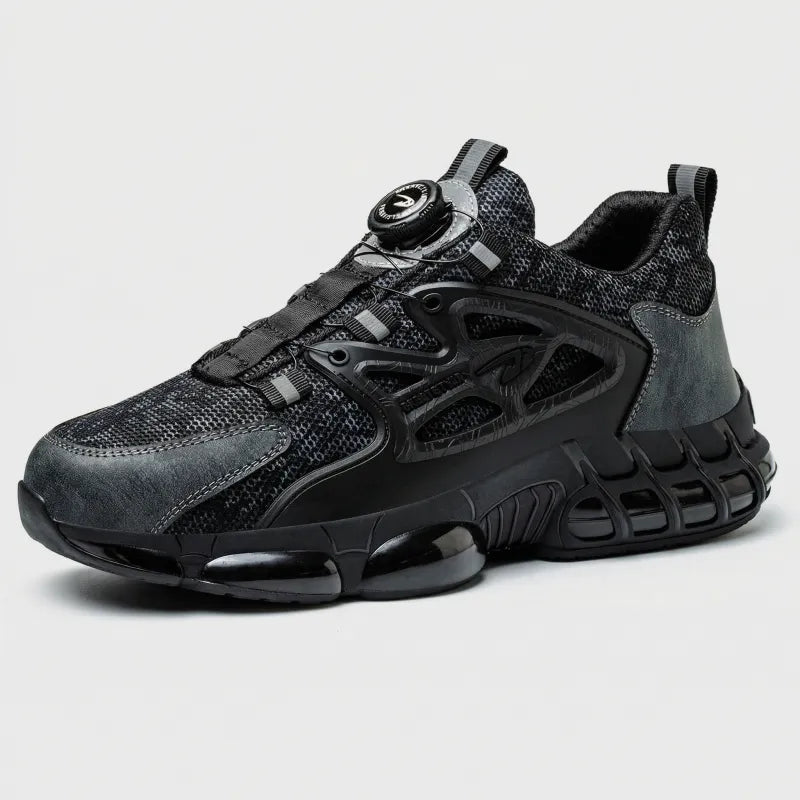 Men's Safety Trainers - Steel Toe Lightweight Work Shoes  with Dial Lacing, Slip-Resistant, Breathable Mesh