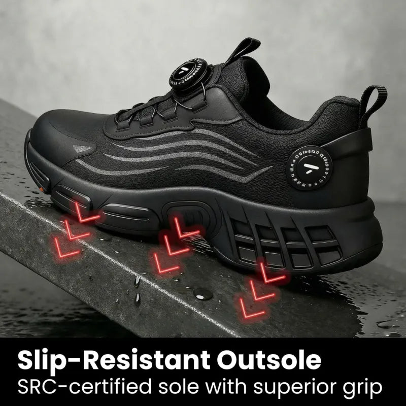 Men's Safety Trainers - Steel Toe Lightweight Work Shoes  with Dial Lacing, Slip-Resistant, Breathable Mesh