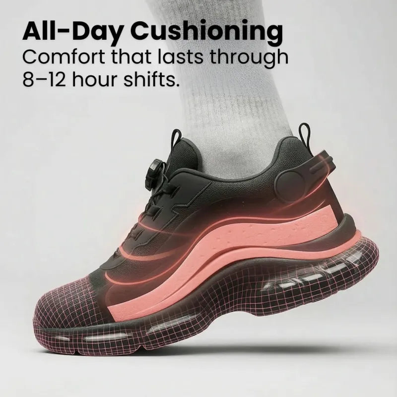 Men's Safety Trainers - Steel Toe Lightweight Work Shoes  with Dial Lacing, Slip-Resistant, Breathable Mesh