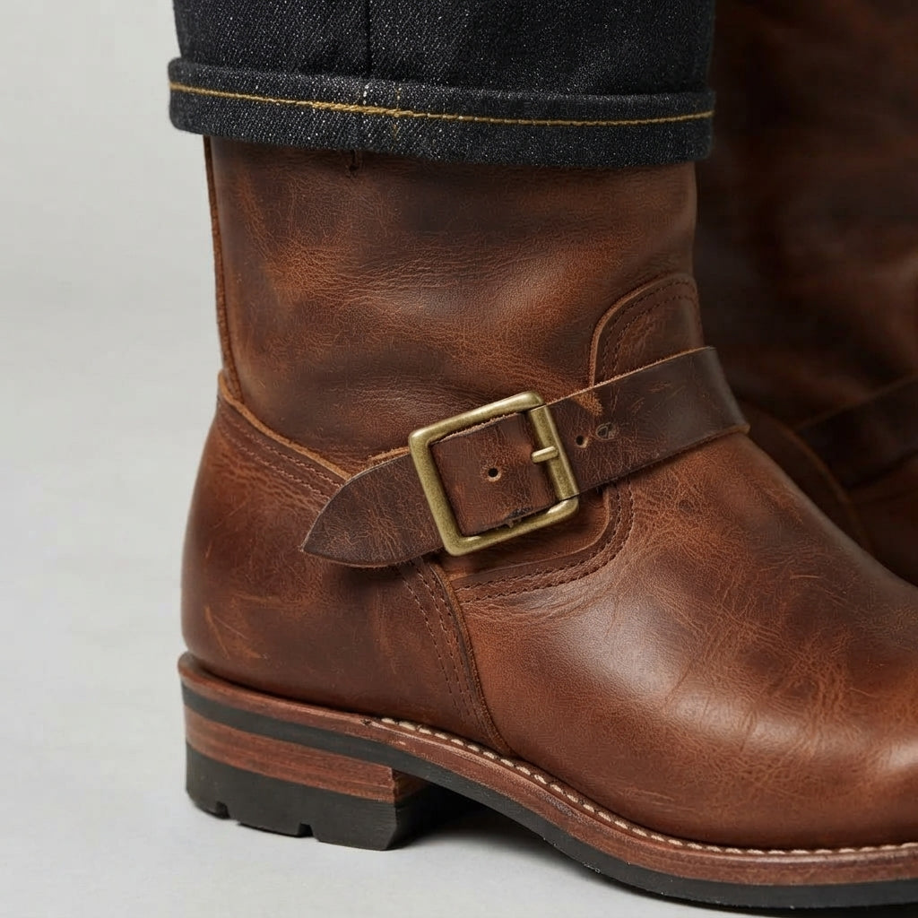 Men’s Western Boots Tall Buckle Detail Casual Footwear