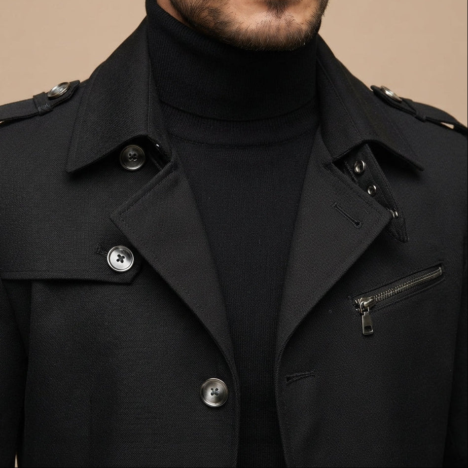 Men’s Trench Coat Casual Long Jacket Business Outerwear