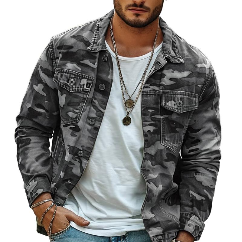 Men's Camouflage Canvas Retro Wear Lapel Jacket - Solorfit
