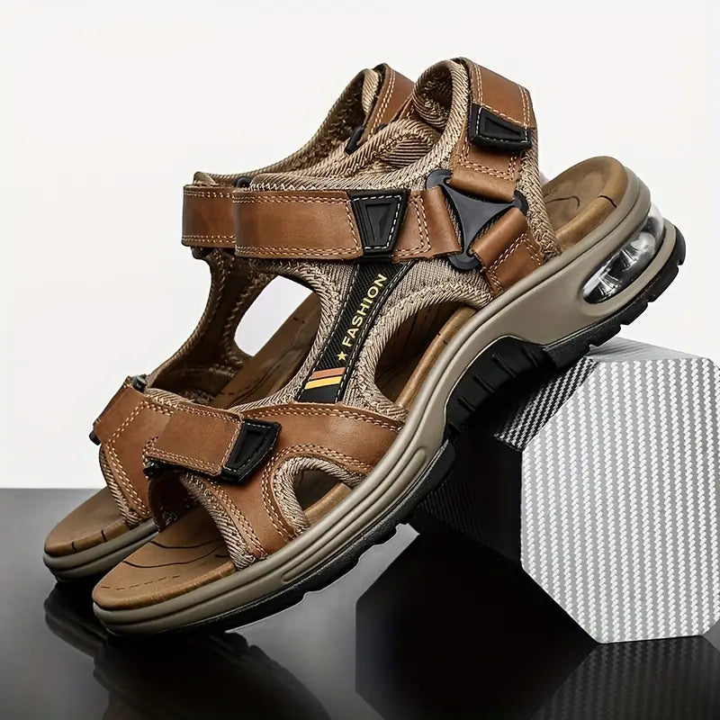 Solorfit | Men's Leather Orthopedic Open-Toe Sport Sandals – Adjustable Straps & Air Cushion Sole - Solorfit