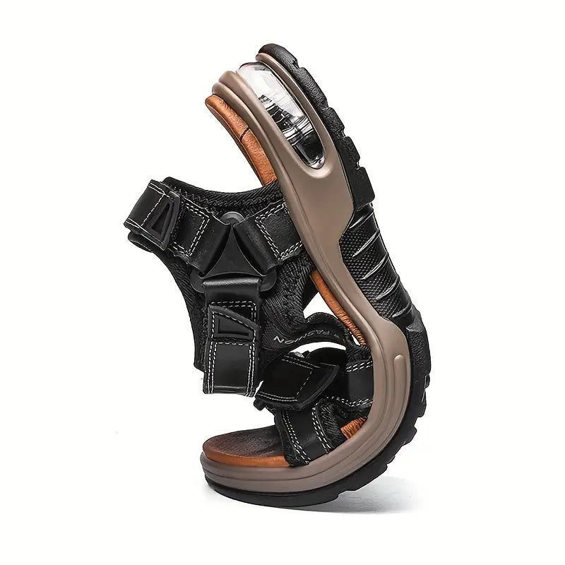 Solorfit | Men's Leather Orthopedic Open-Toe Sport Sandals – Adjustable Straps & Air Cushion Sole - Solorfit