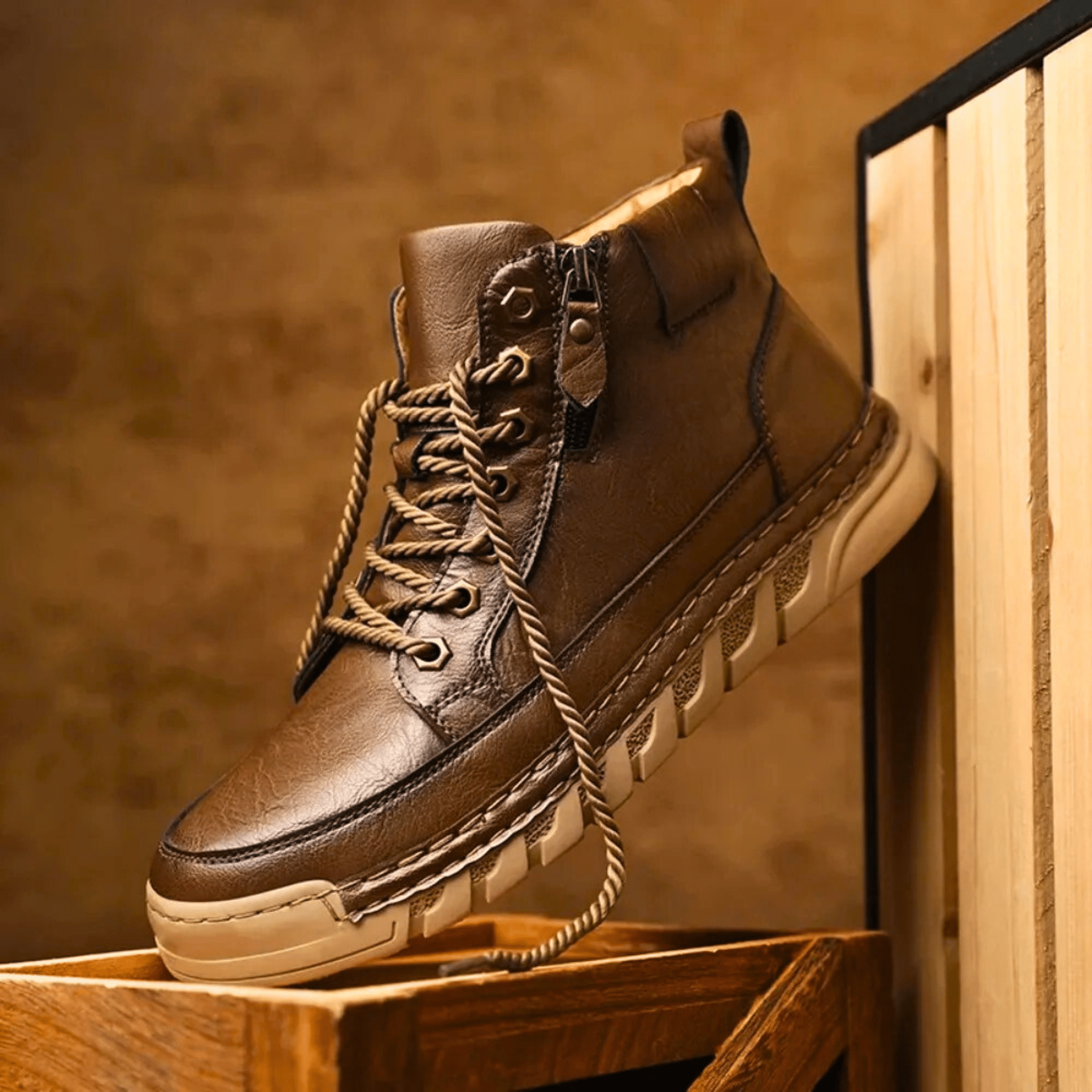 Men’s Leather Ankle Boots Casual Lace Up Walking Boots Lightweight Outdoor Shoes