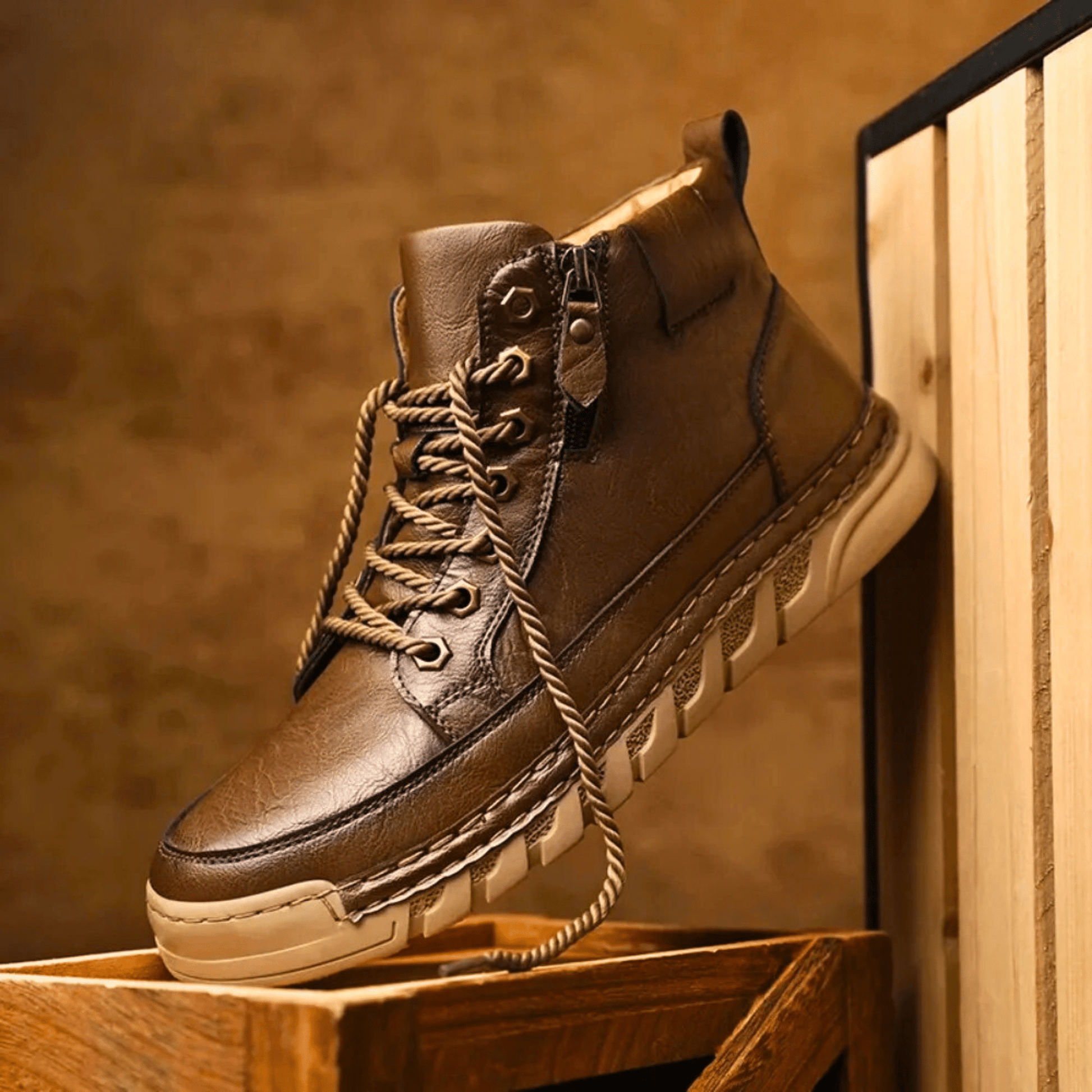 Men’s Leather Ankle Boots Casual Lace Up Walking Boots Lightweight Outdoor Shoes