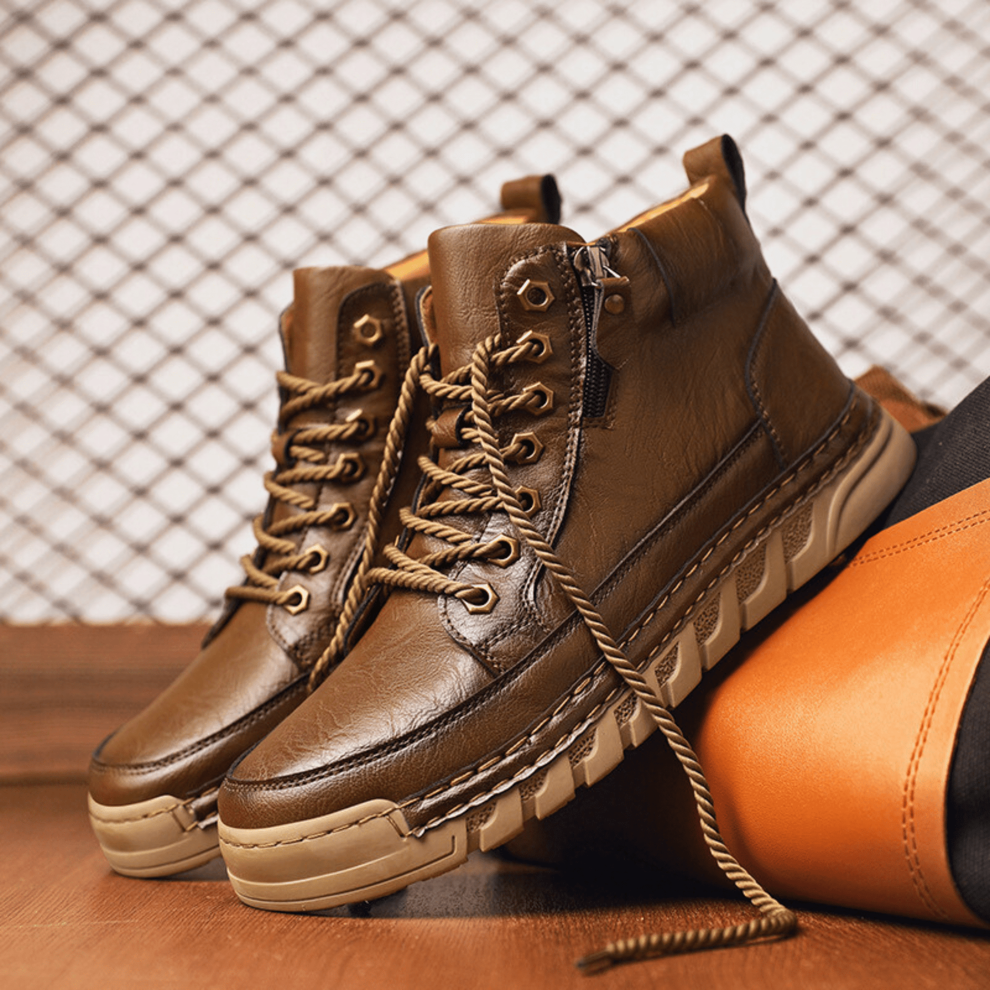 Men’s Leather Ankle Boots Casual Lace Up Walking Boots Lightweight Outdoor Shoes
