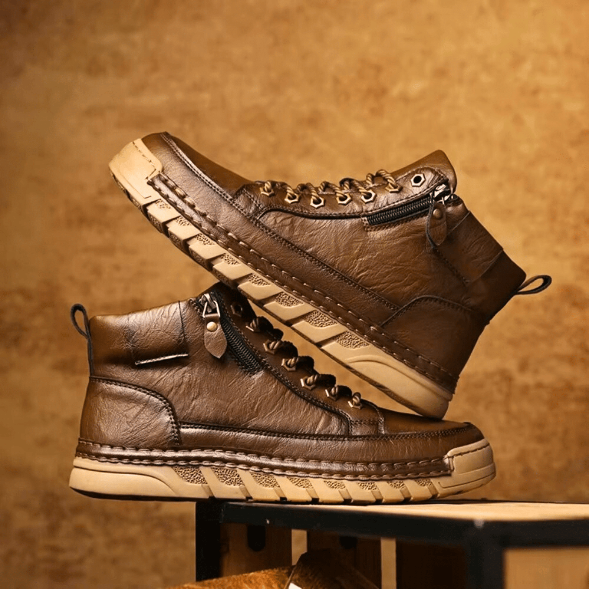 Men’s Leather Ankle Boots Casual Lace Up Walking Boots Lightweight Outdoor Shoes