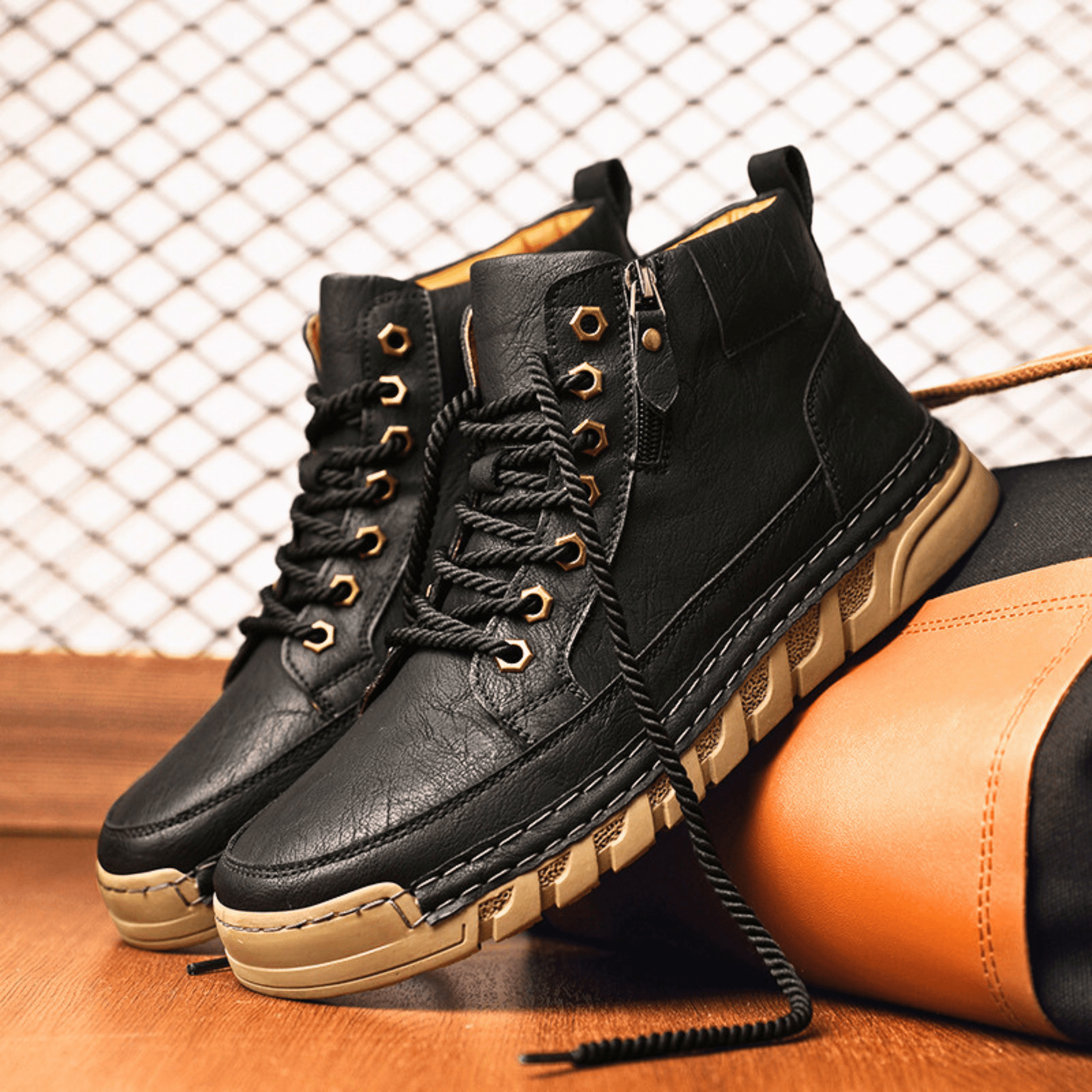 Men’s Leather Ankle Boots Casual Lace Up Walking Boots Lightweight Outdoor Shoes