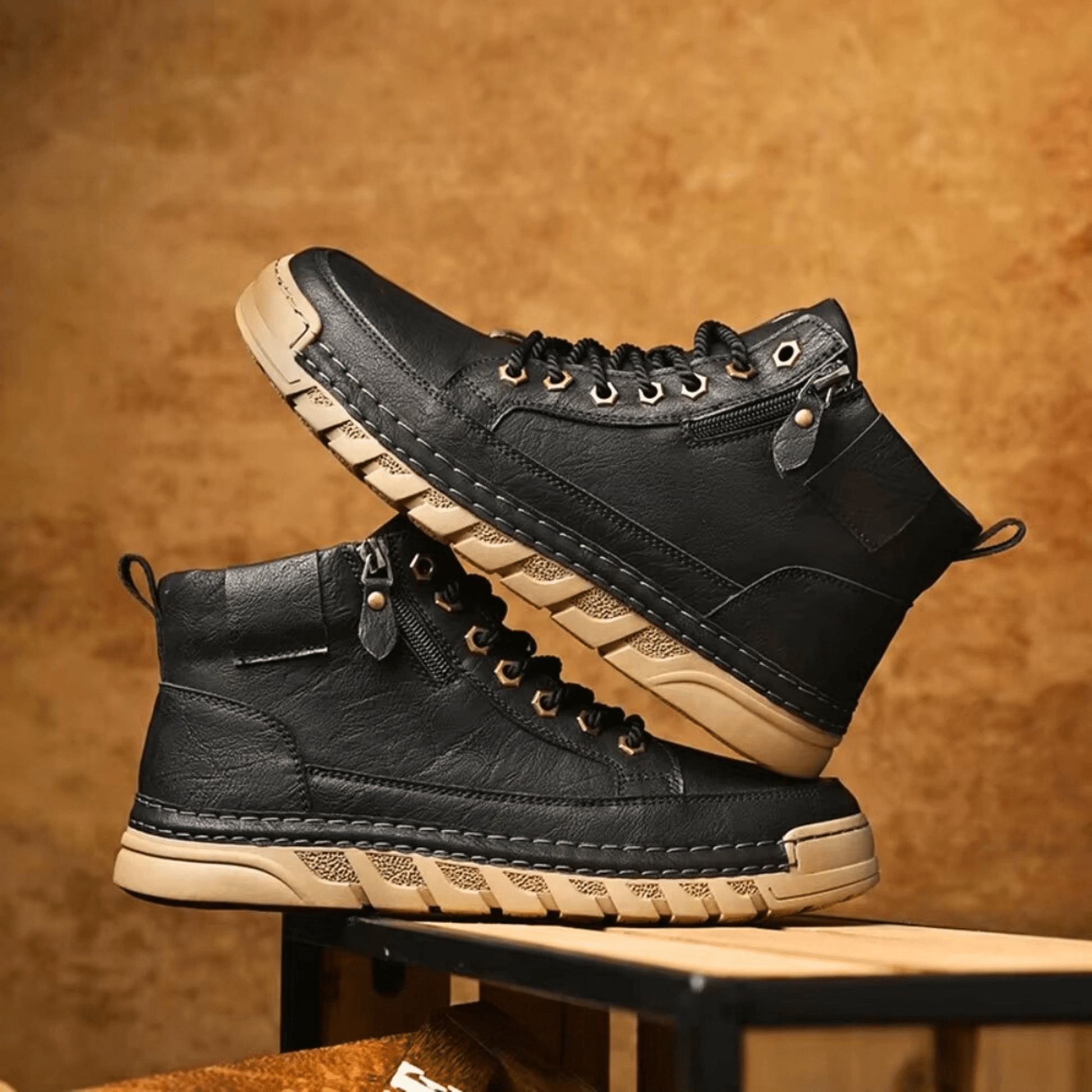 Men’s Leather Ankle Boots Casual Lace Up Walking Boots Lightweight Outdoor Shoes